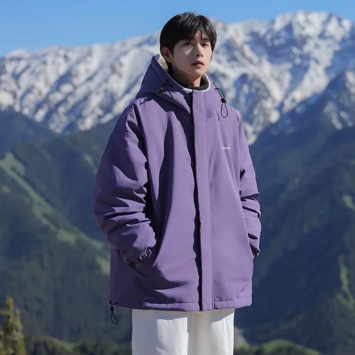 Versatile Men's Windproof Fleece Jacket with Label Detailing