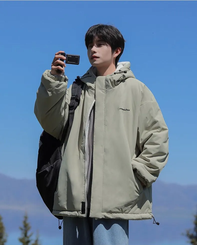 Versatile Men's Windproof Fleece Jacket with Label Detailing