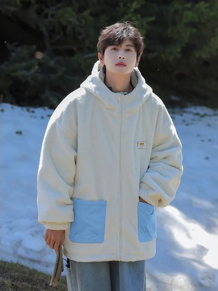 Versatile Men's Windproof Fleece Jacket with Label Detailing