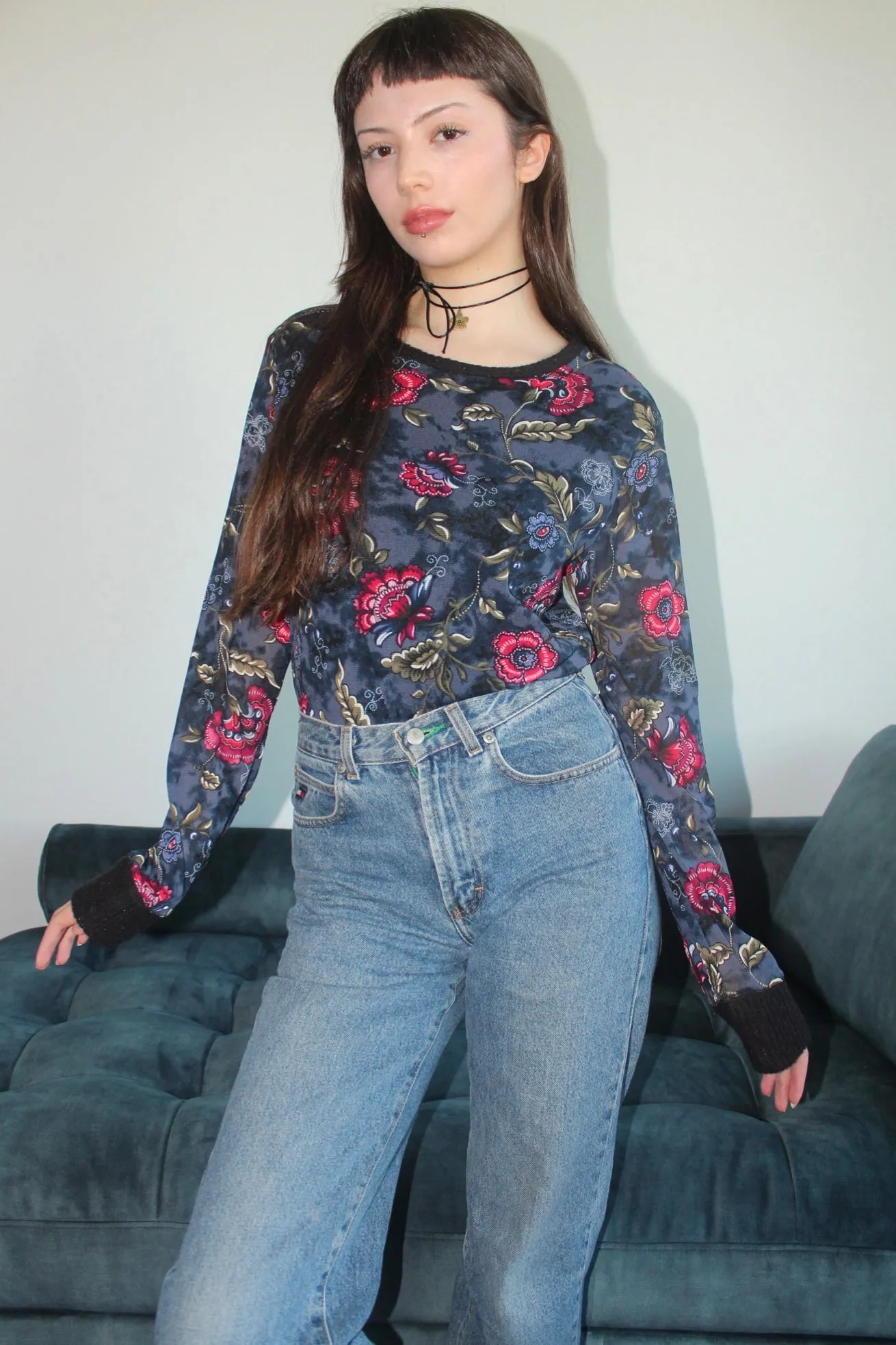 Vintage 90s Cuffed Floral Knit Top (M)