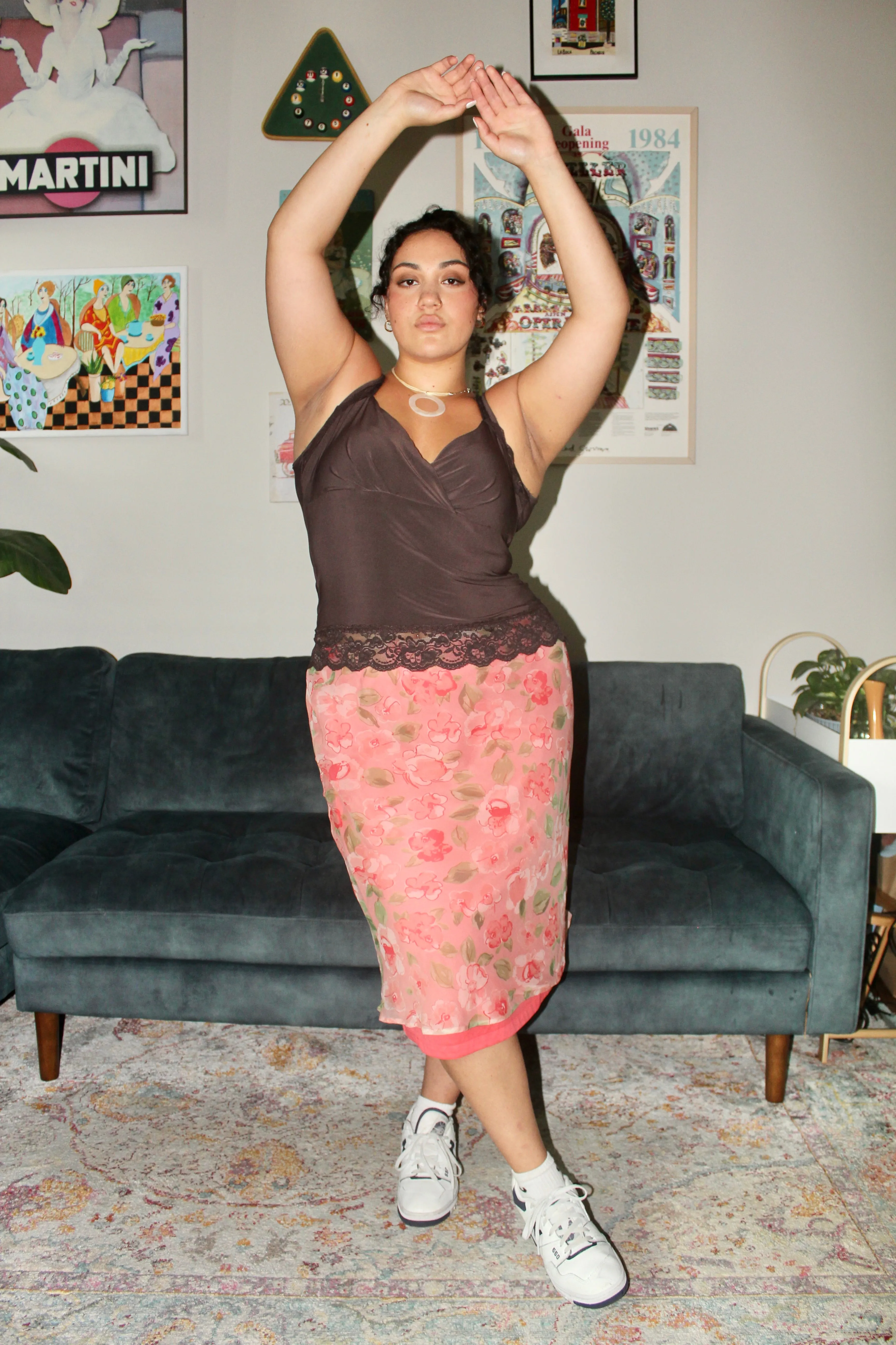 Vintage 90s Floral Midi Skirt (L)