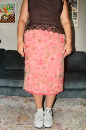 Vintage 90s Floral Midi Skirt (L)