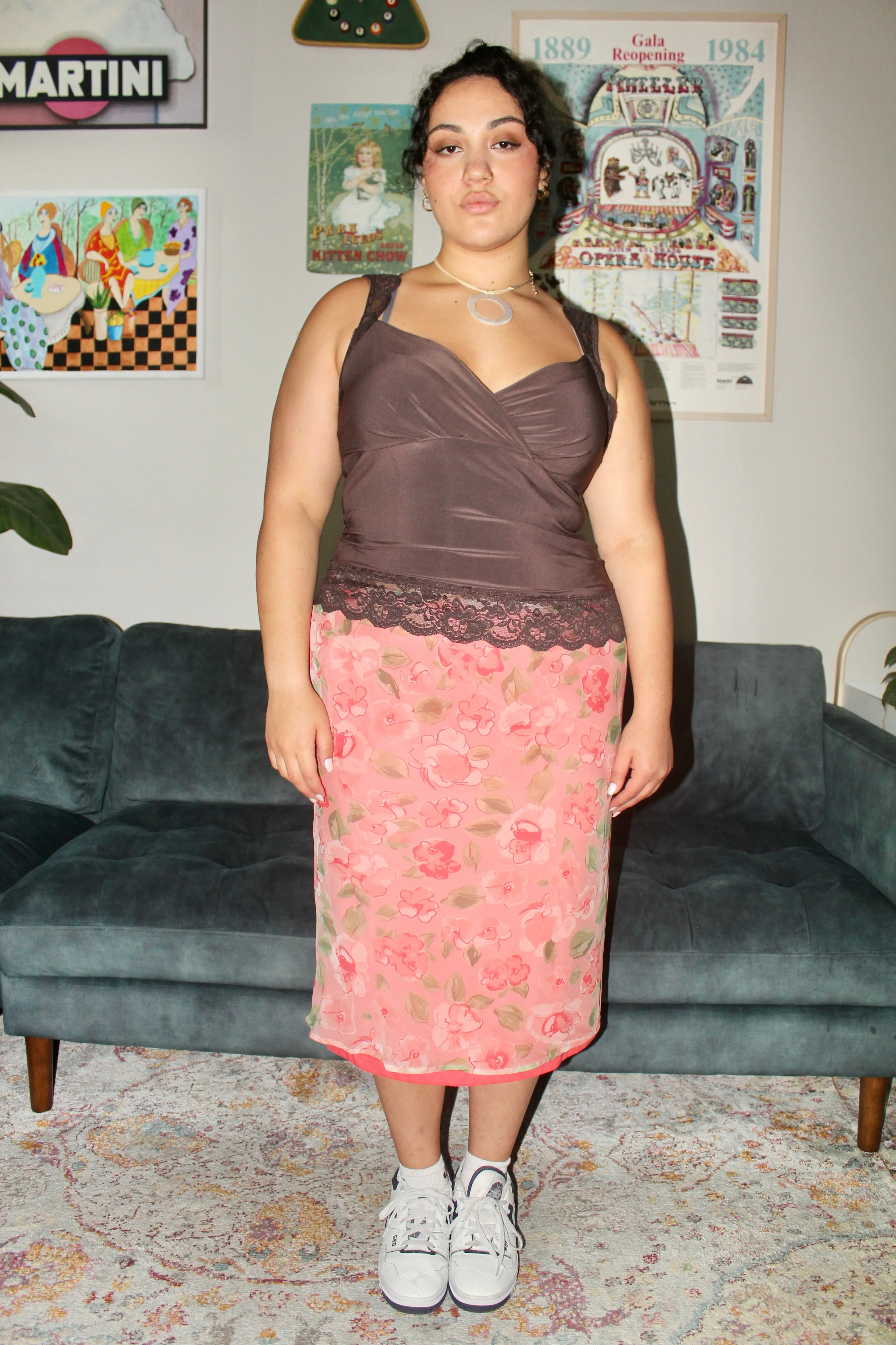 Vintage 90s Floral Midi Skirt (L)