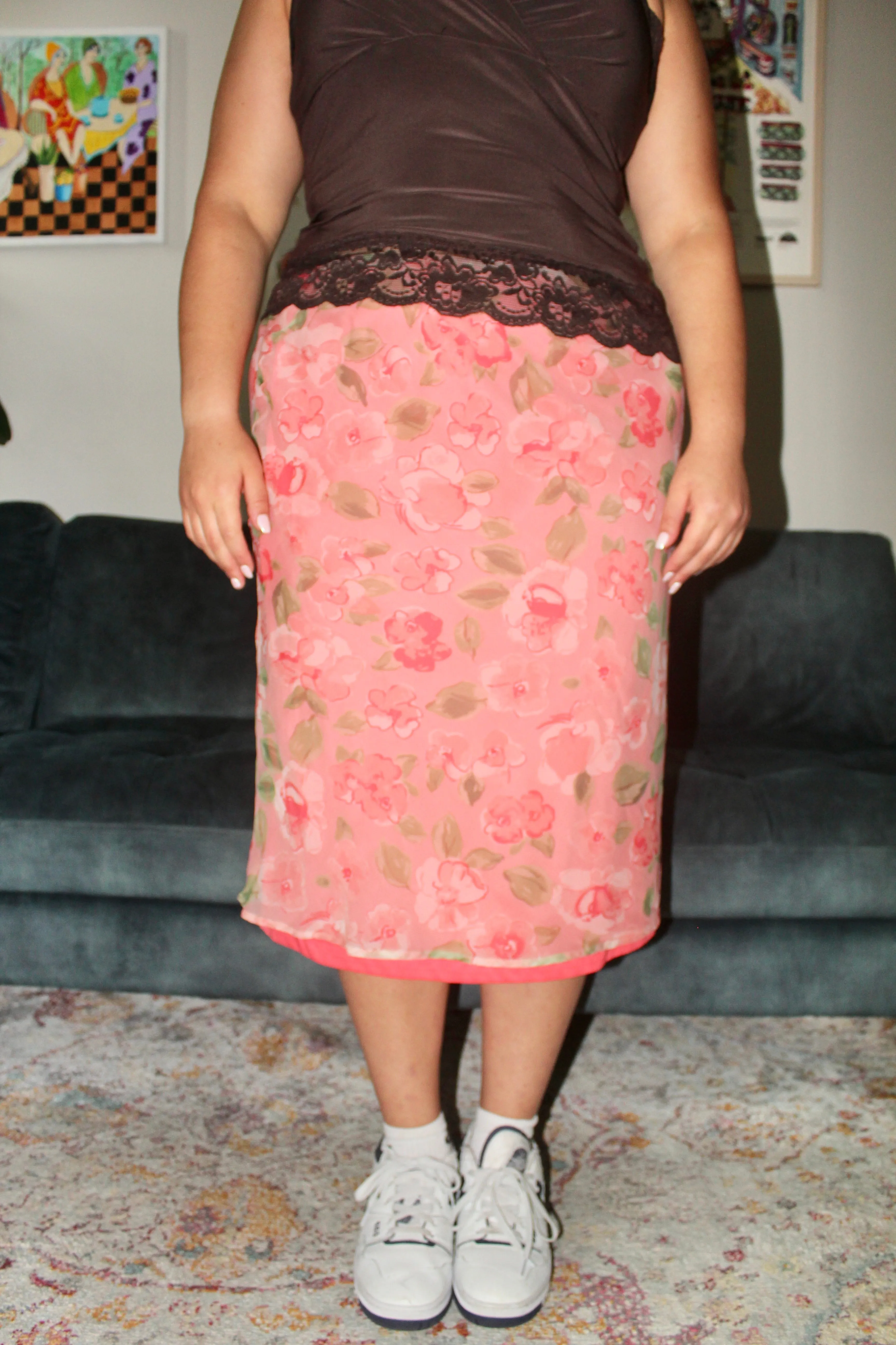Vintage 90s Floral Midi Skirt (L)