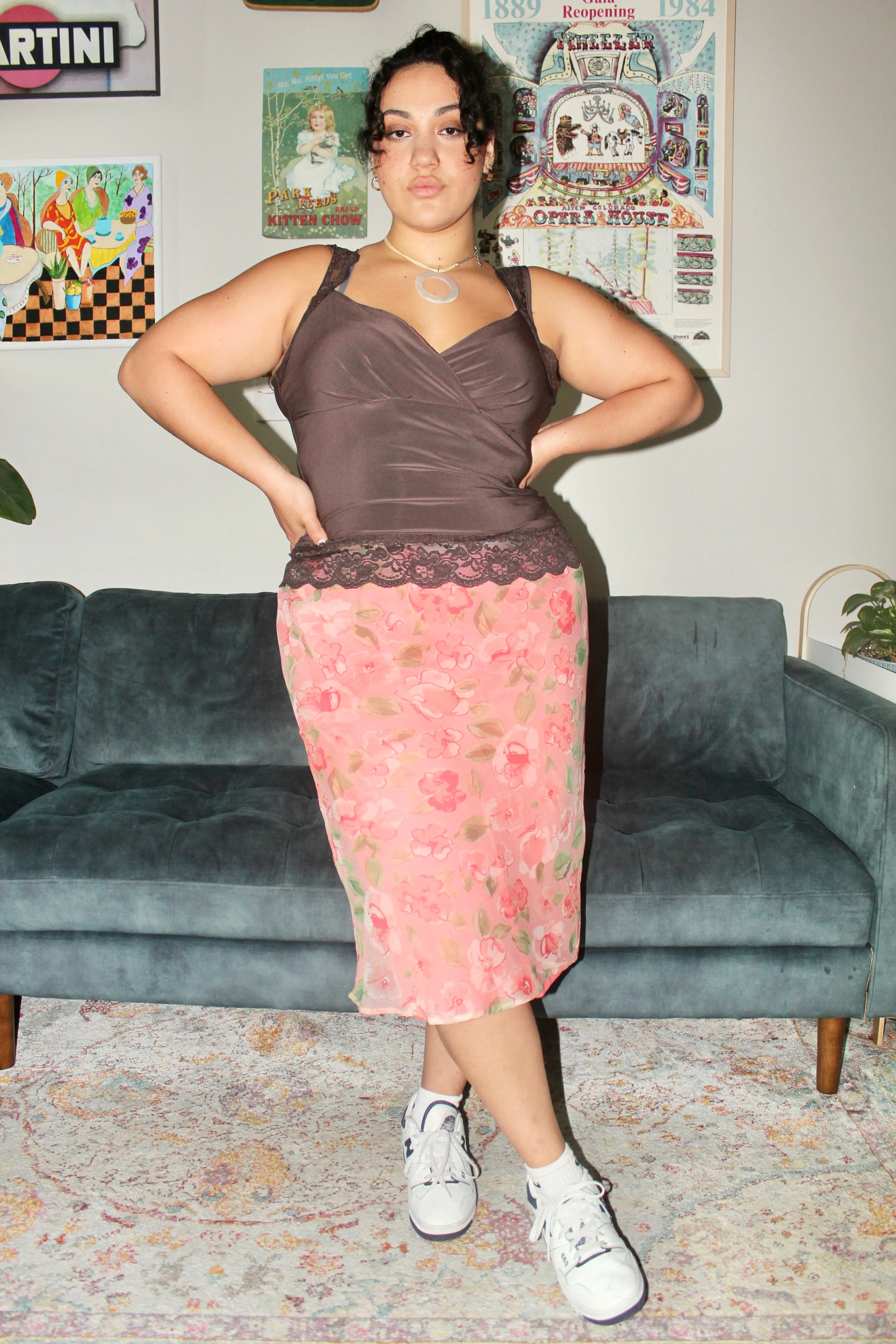 Vintage 90s Floral Midi Skirt (L)