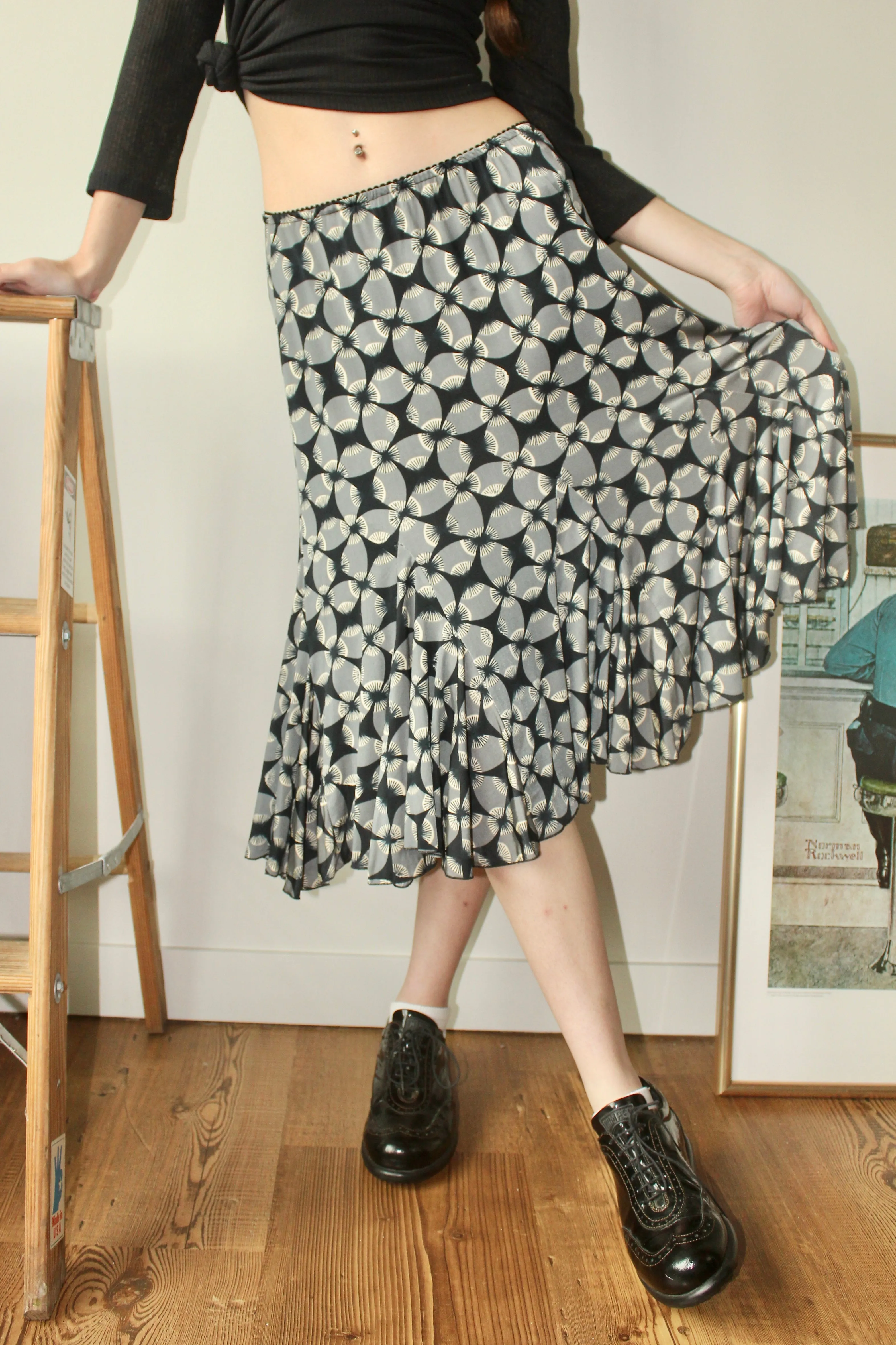Vintage 90s Geometric Floral Midi Skirt (S-M)