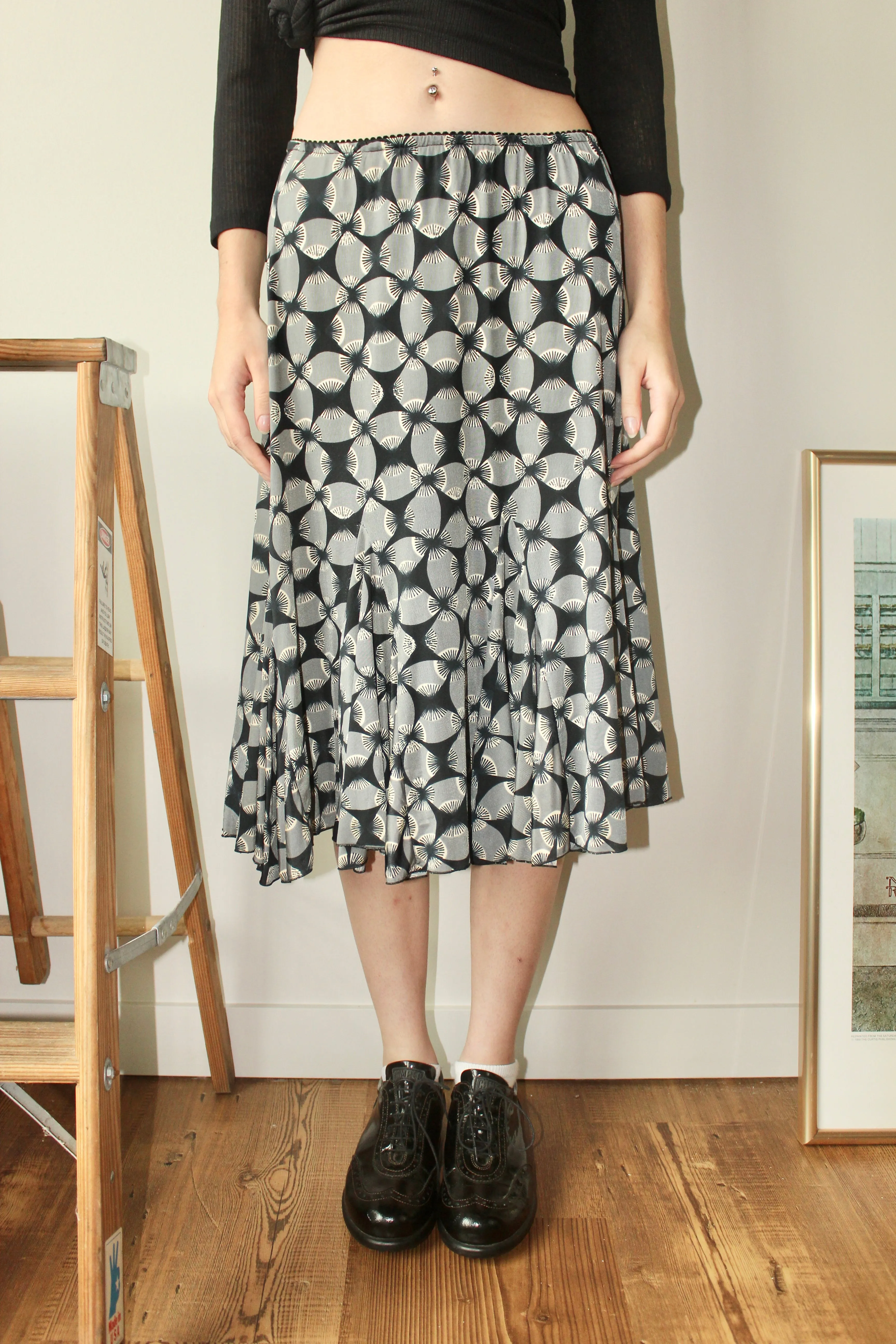 Vintage 90s Geometric Floral Midi Skirt (S-M)