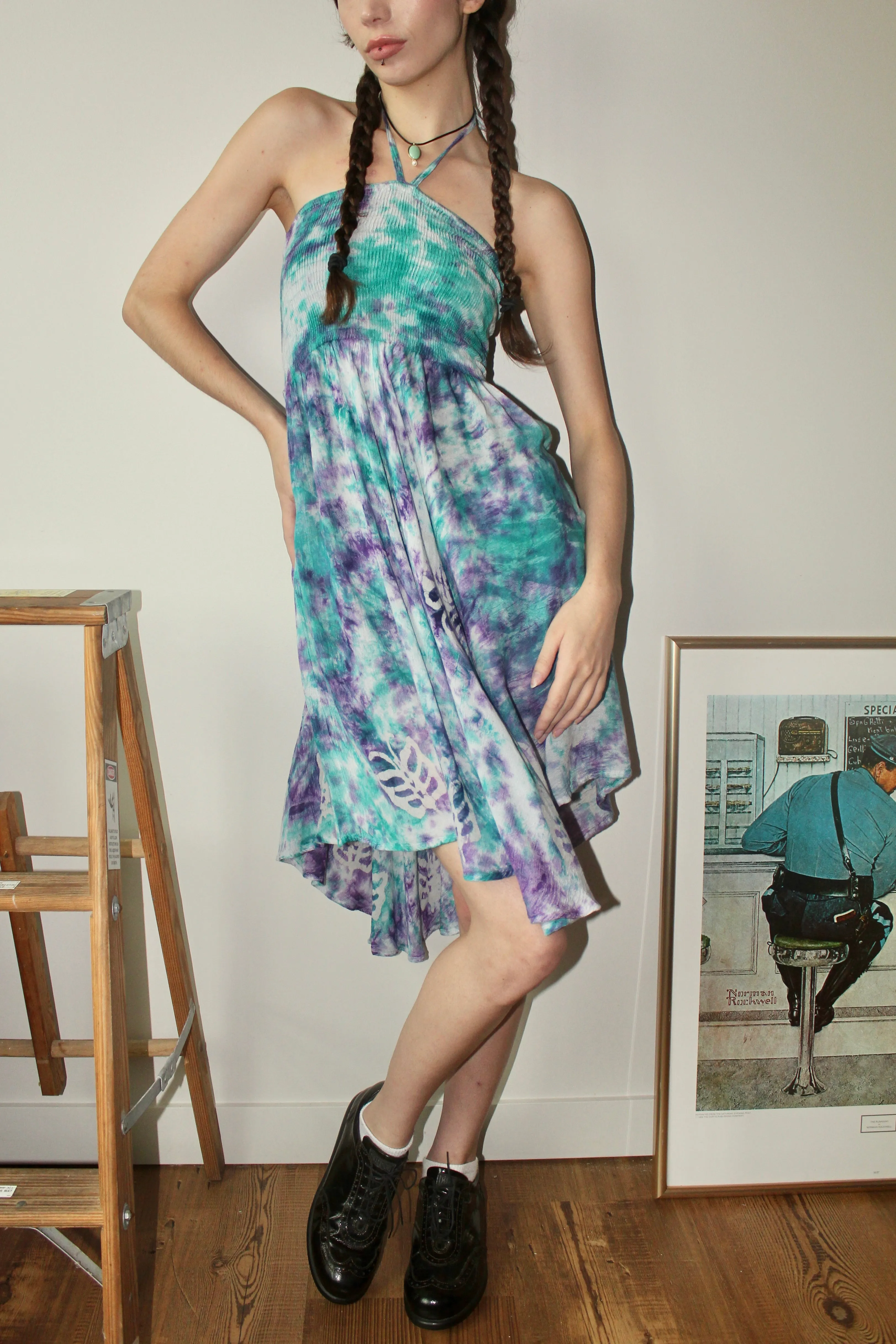 Vintage 90s Tie Dye Halter Dress (S)