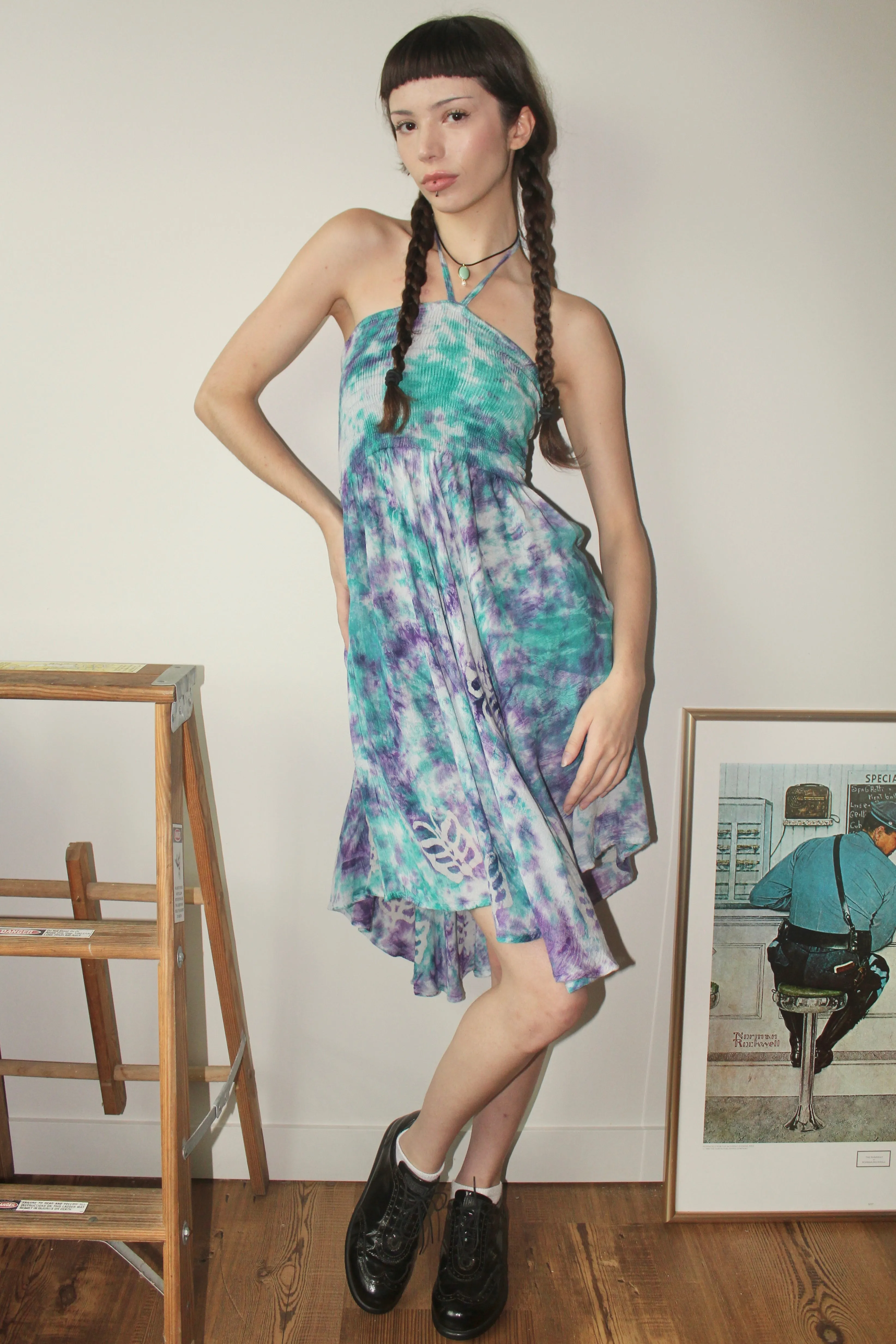 Vintage 90s Tie Dye Halter Dress (S)