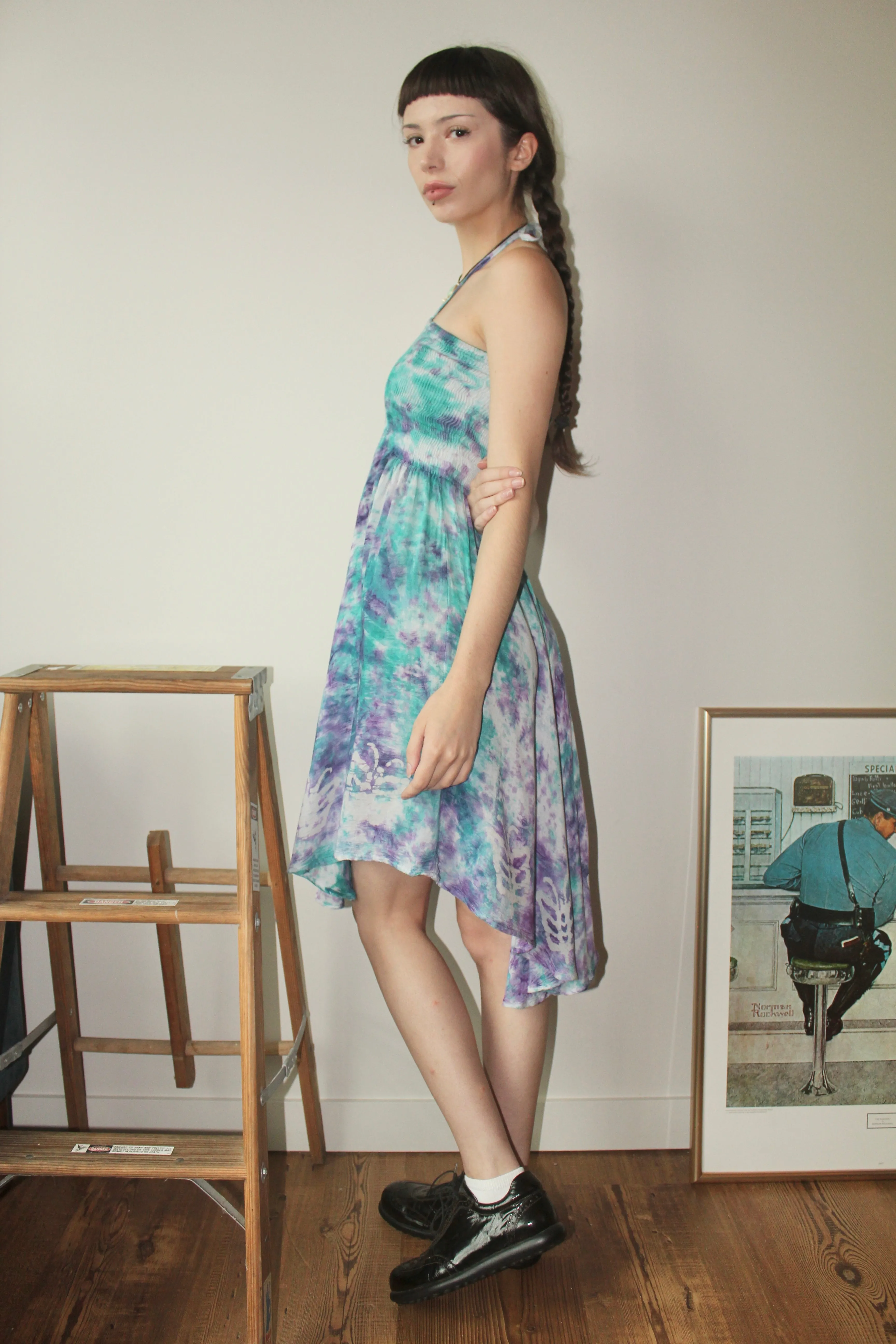 Vintage 90s Tie Dye Halter Dress (S)