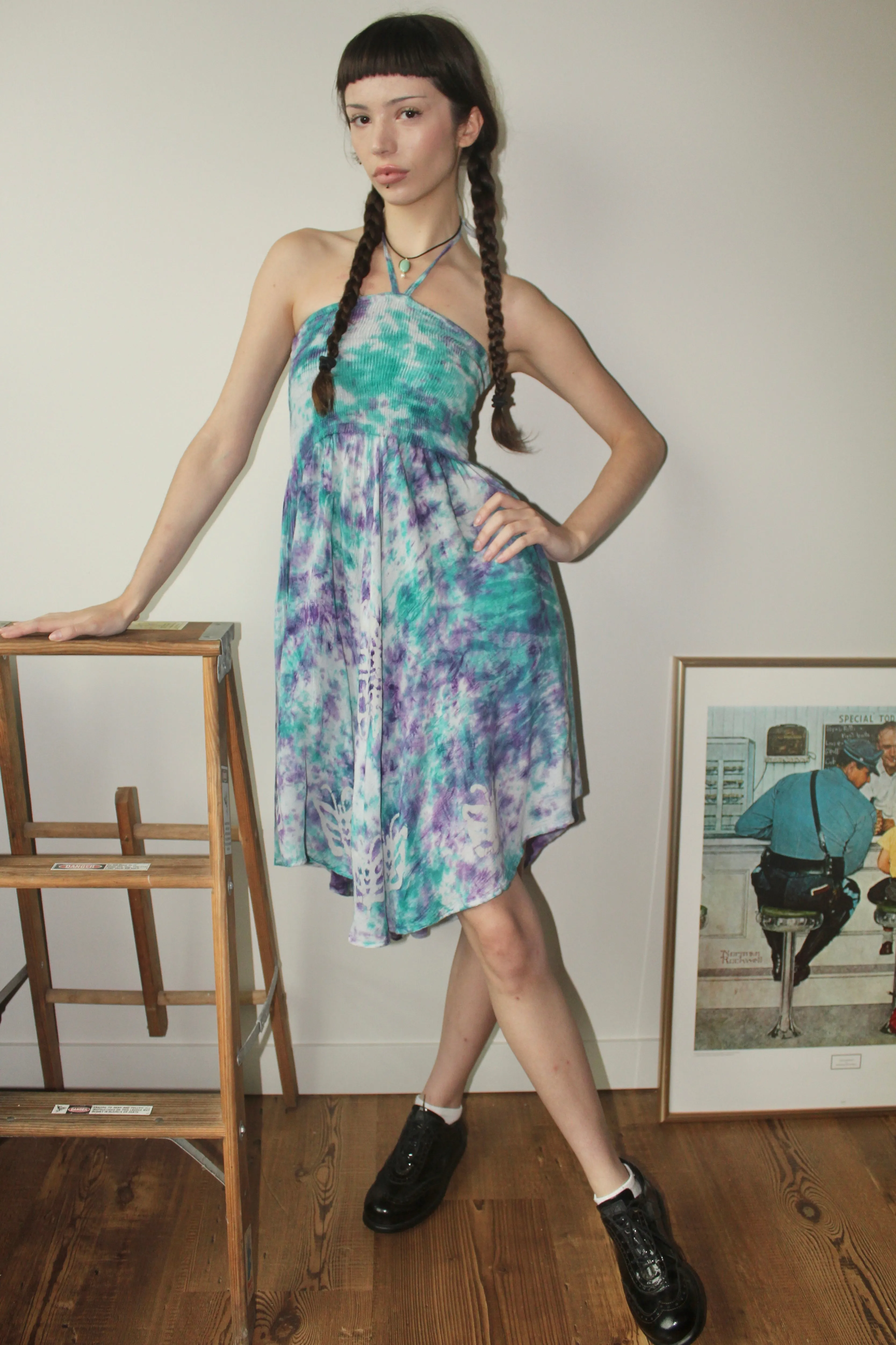 Vintage 90s Tie Dye Halter Dress (S)