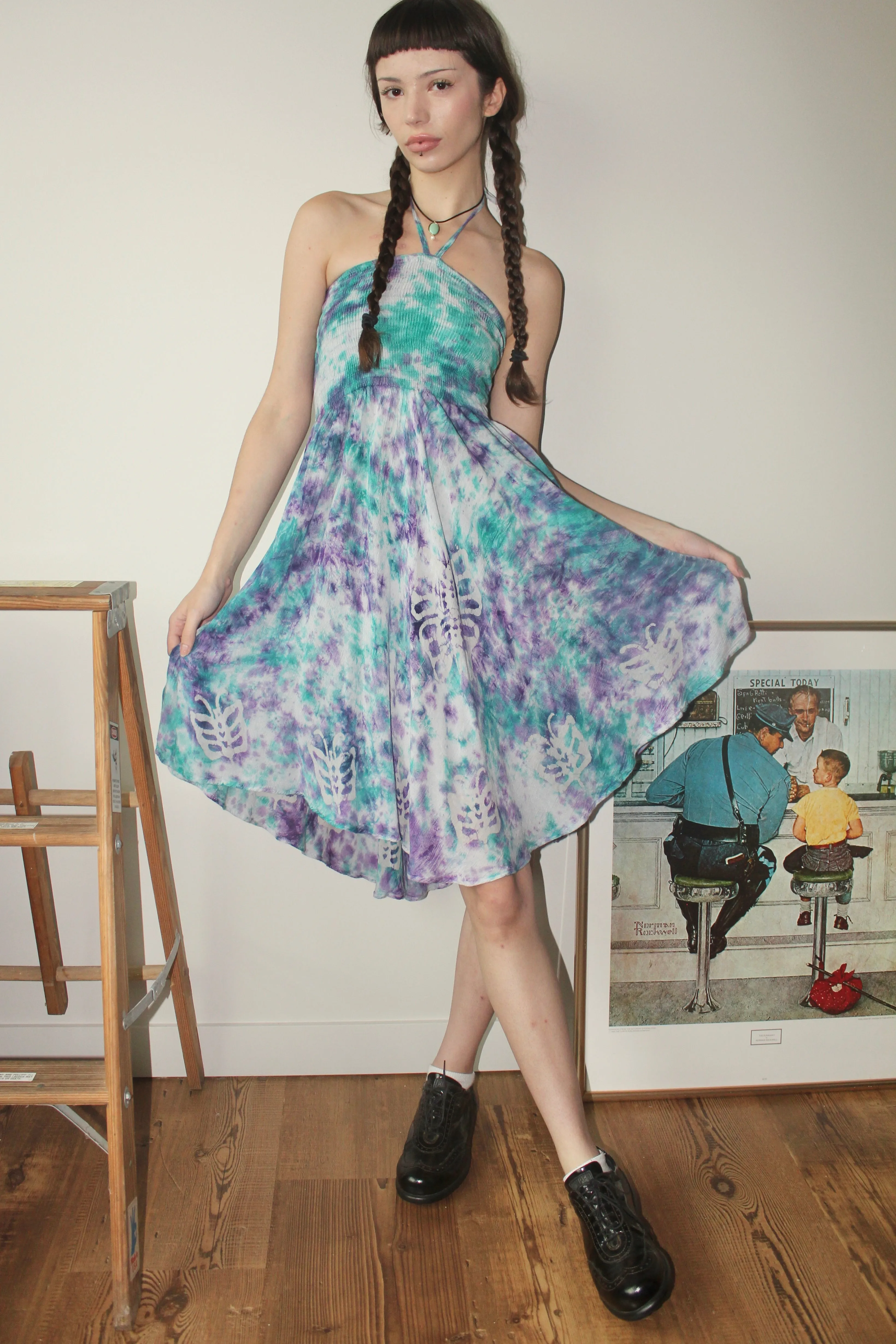 Vintage 90s Tie Dye Halter Dress (S)