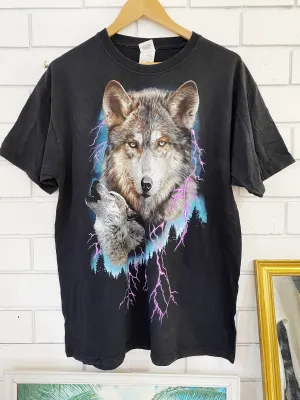 Vintage Animals - Lightning Wolf Black Tee - Large