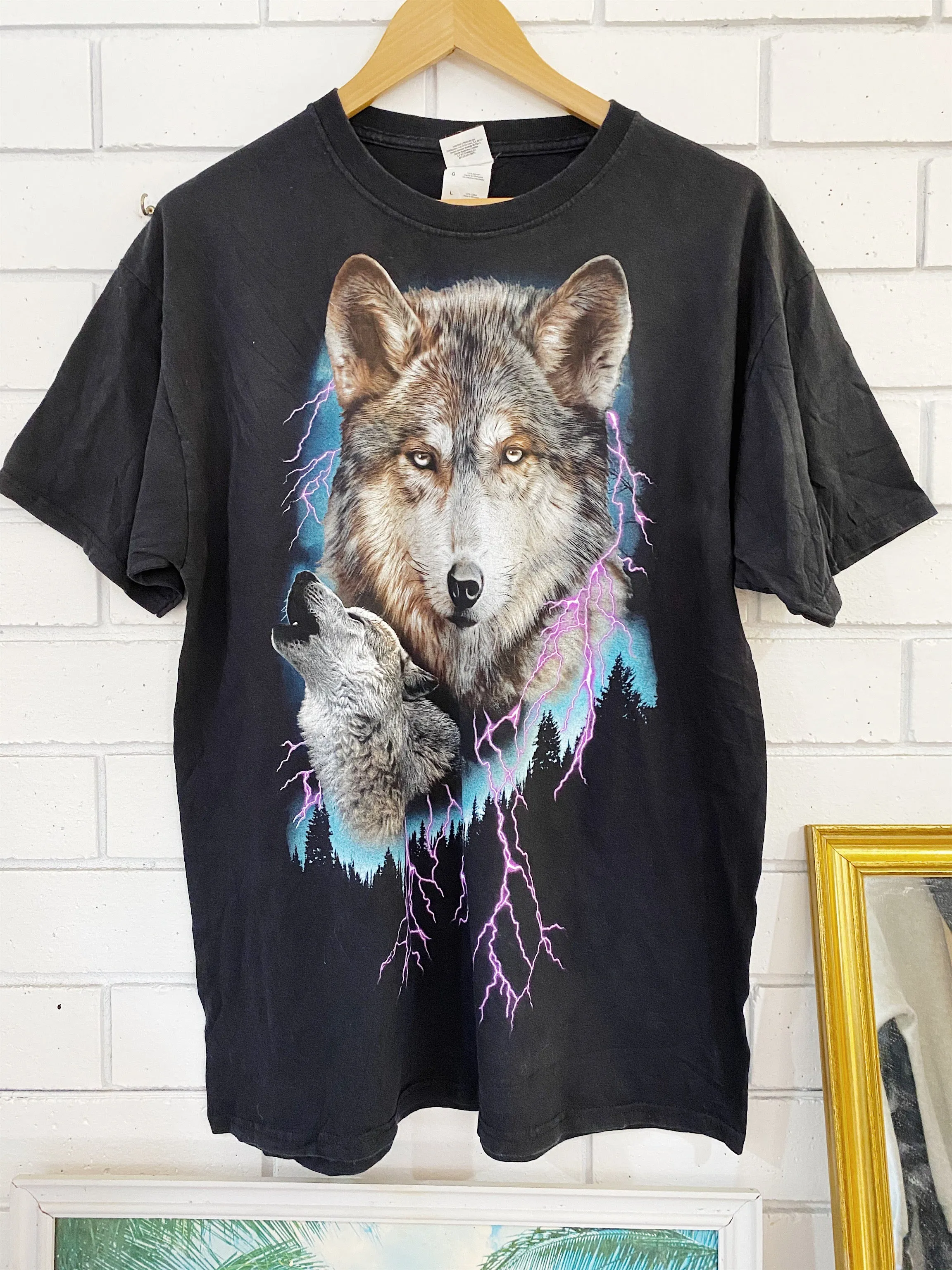 Vintage Animals - Lightning Wolf Black Tee - Large