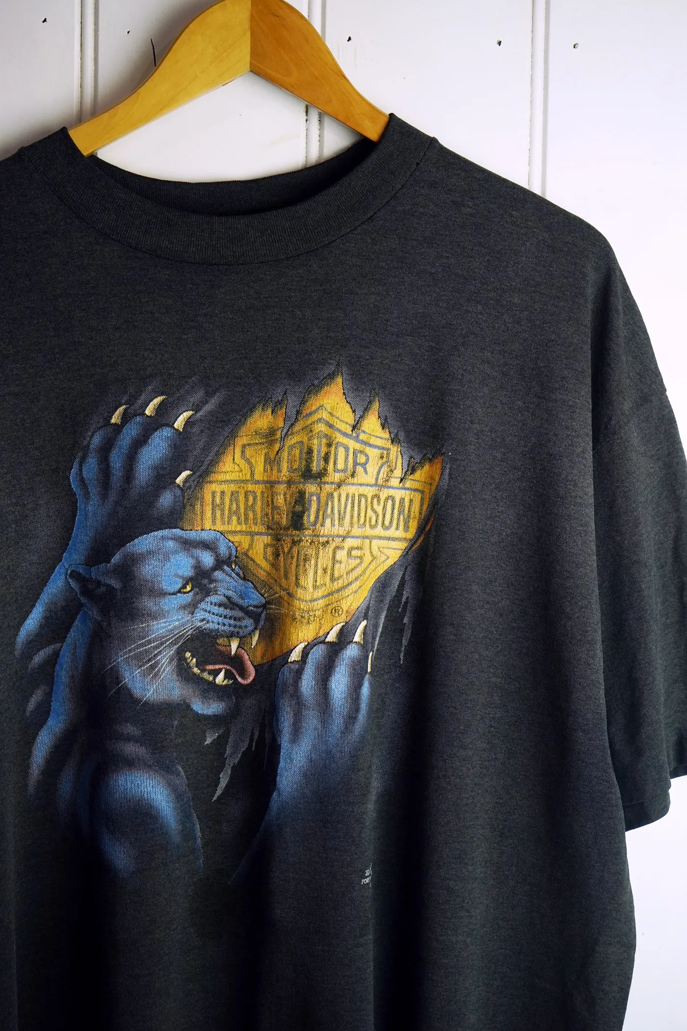 Vintage Harley - 3d Emblem Panther Faded Black Tee - 2XLarge