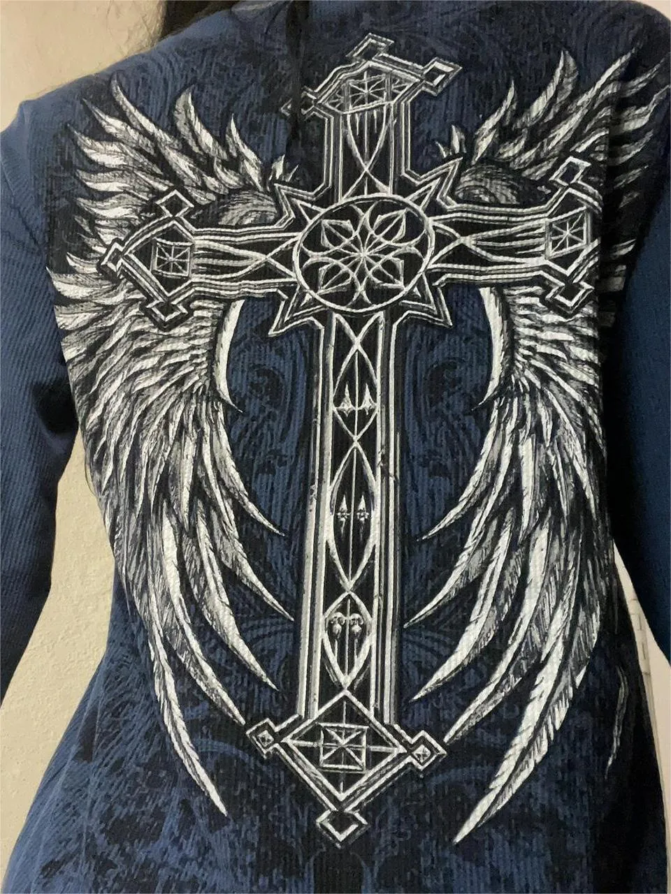 Vintage Punk Langarm Strick Top mit Totenkopf Druck