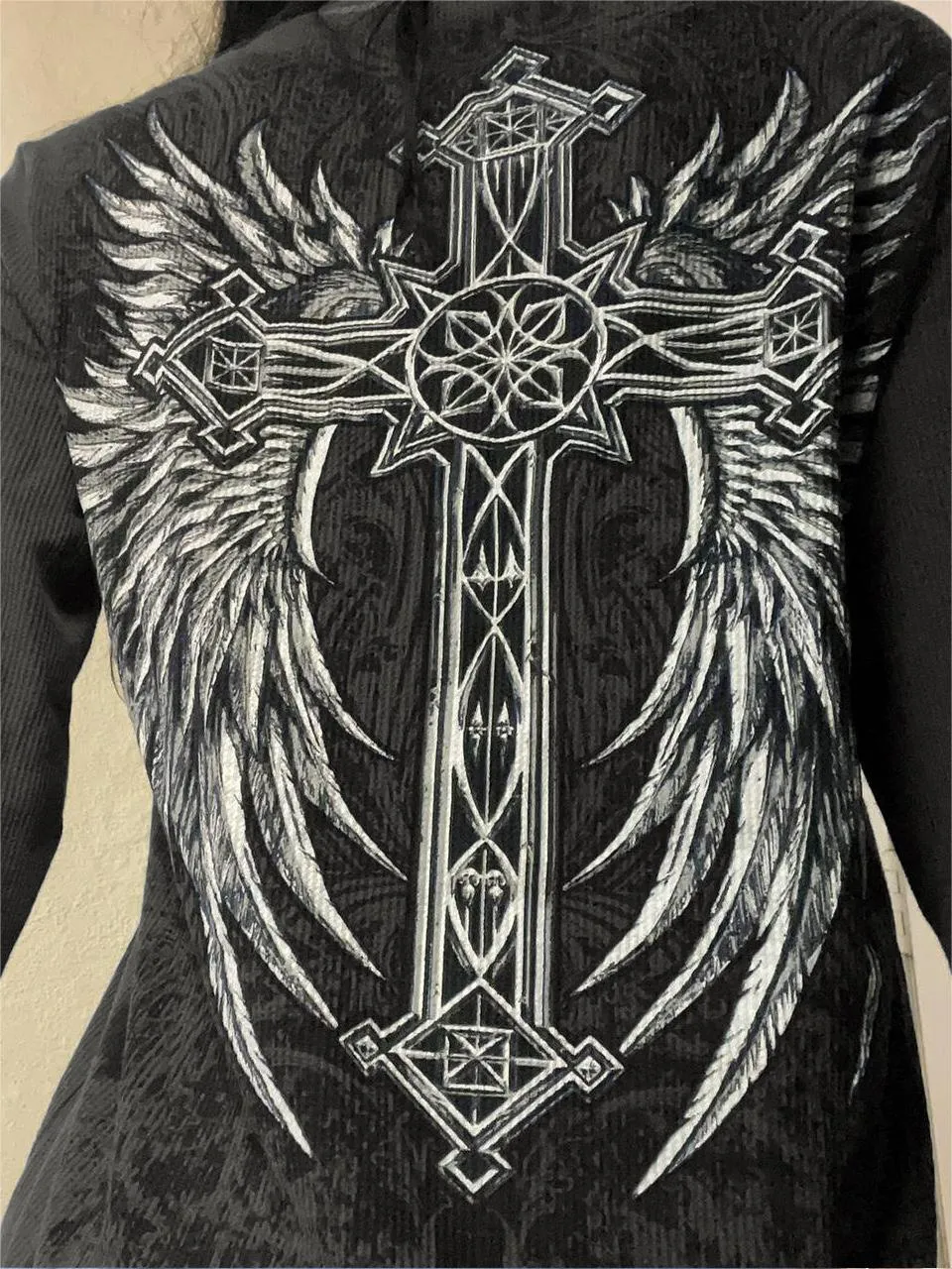 Vintage Punk Langarm Strick Top mit Totenkopf Druck