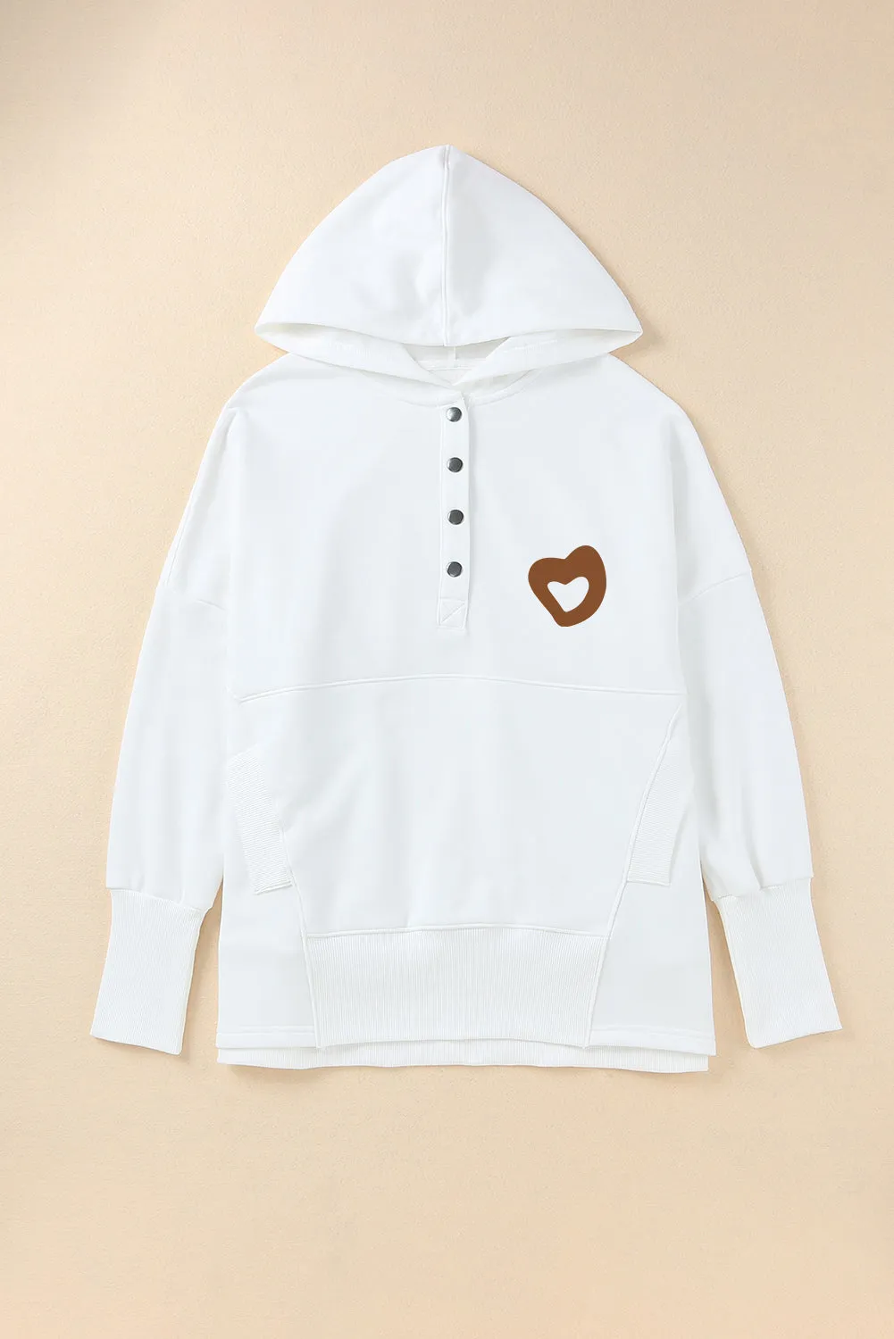 White LOVE YOURSELF Graphic Snap Buttons Pullover Hoodie
