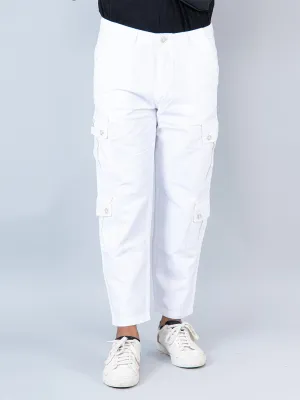 White Matty Linen Non Lycra Mens Cargo Pants