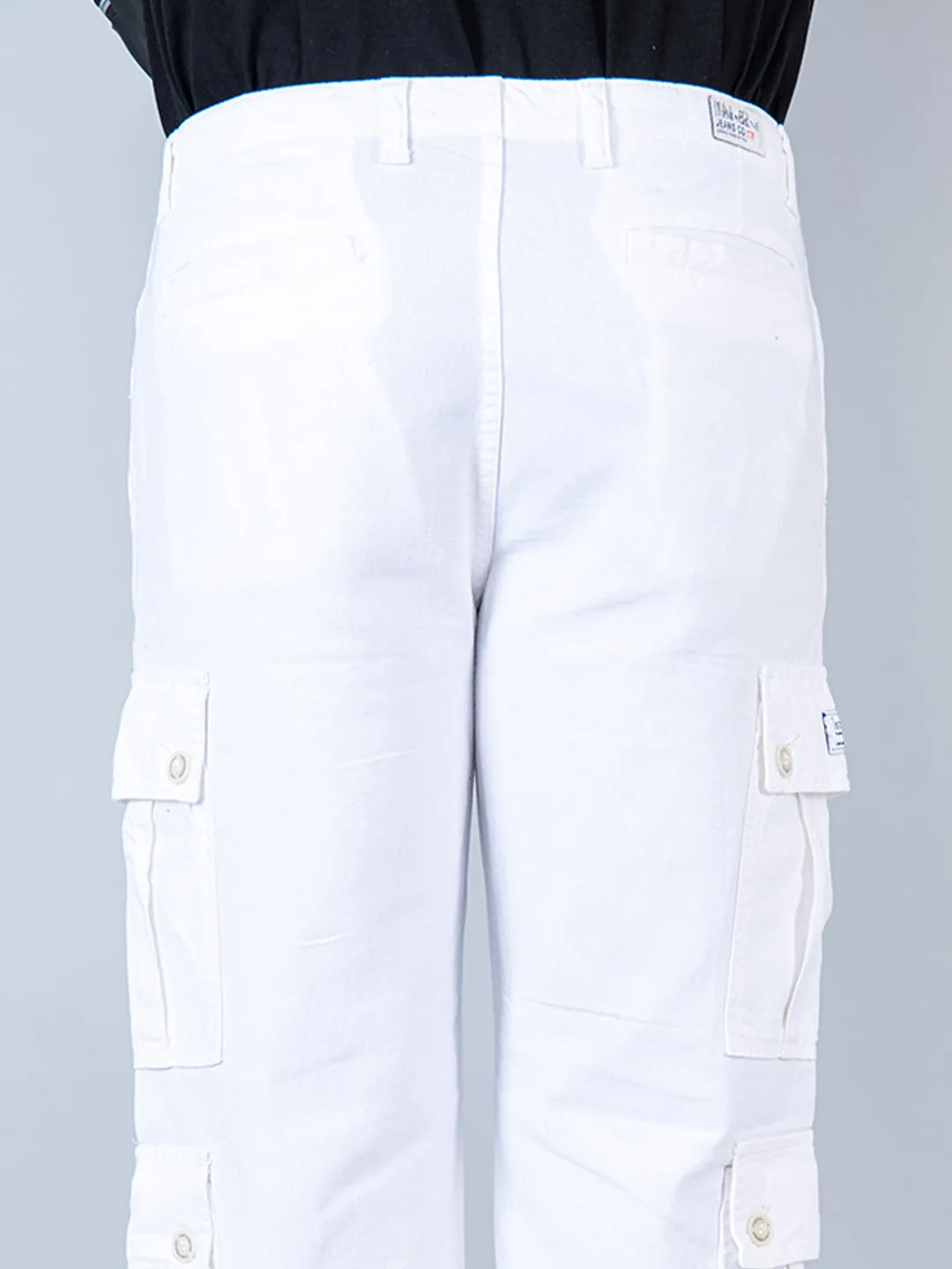 White Matty Linen Non Lycra Mens Cargo Pants