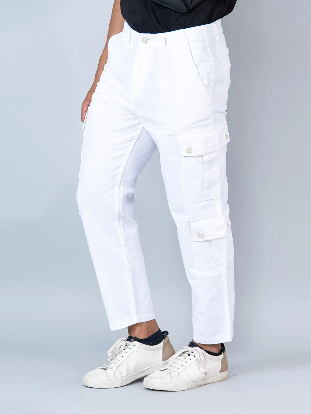 White Matty Linen Non Lycra Mens Cargo Pants