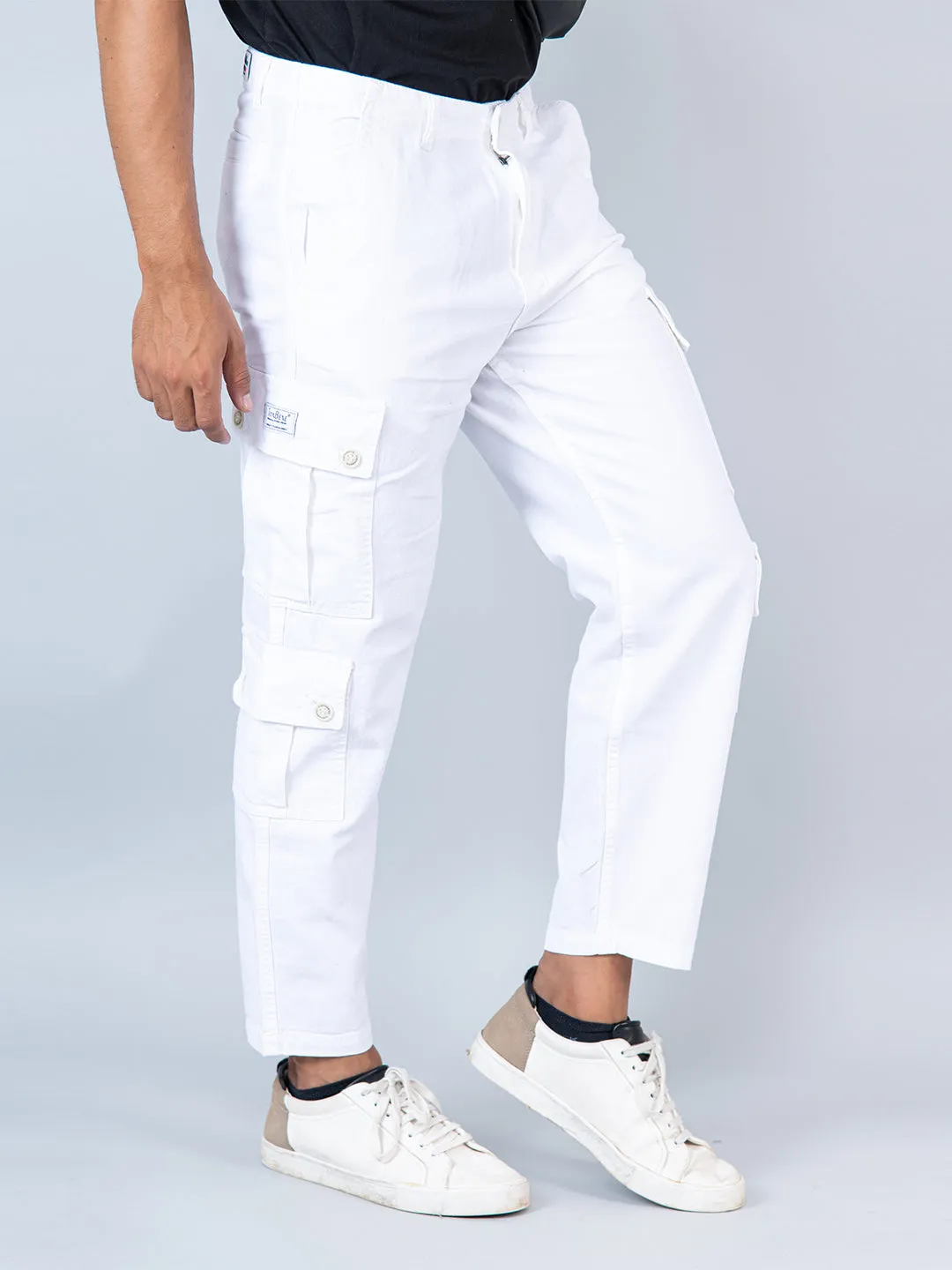 White Matty Linen Non Lycra Mens Cargo Pants