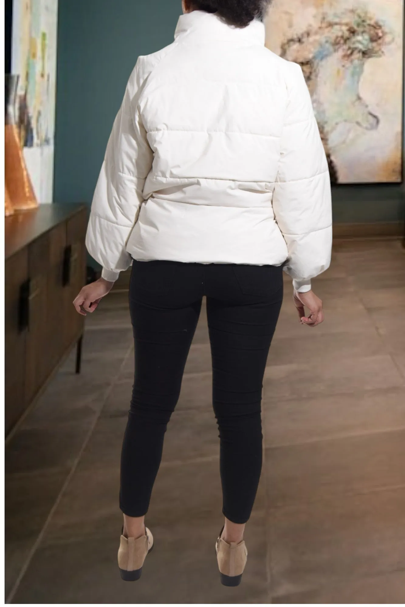 White Tie Puffer Jacket