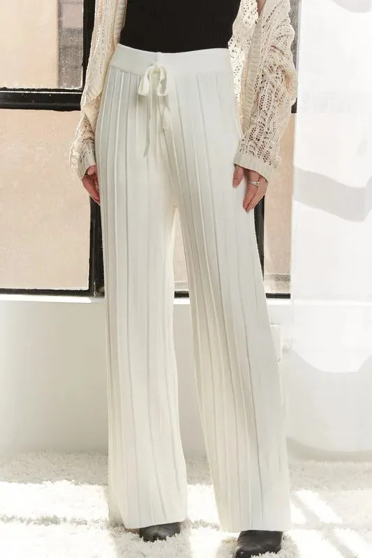White Tied Wide Leg Knit Pants