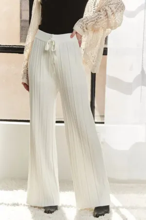White Tied Wide Leg Knit Pants