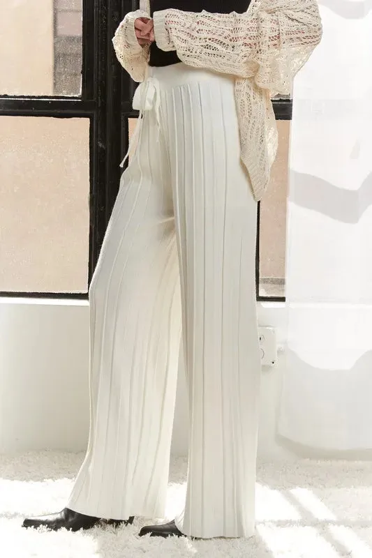 White Tied Wide Leg Knit Pants