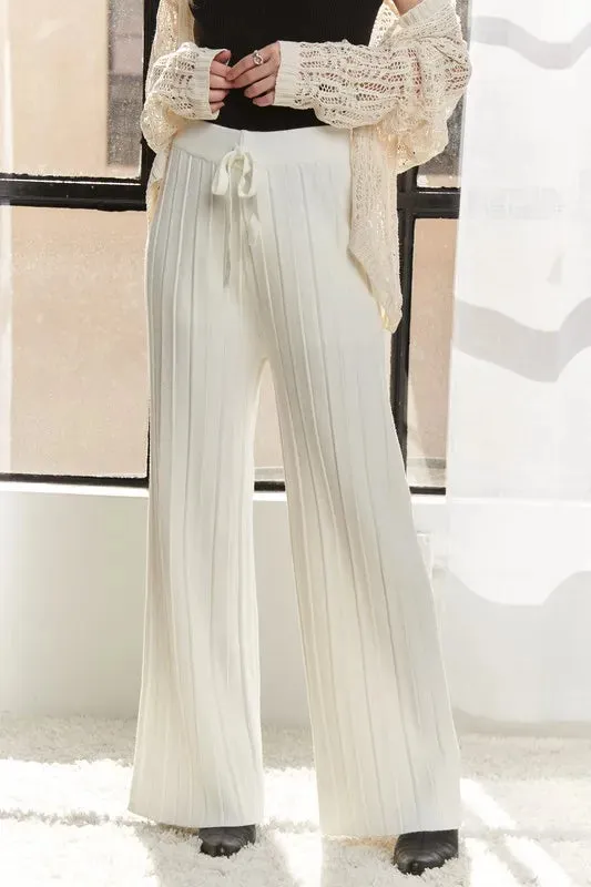 White Tied Wide Leg Knit Pants