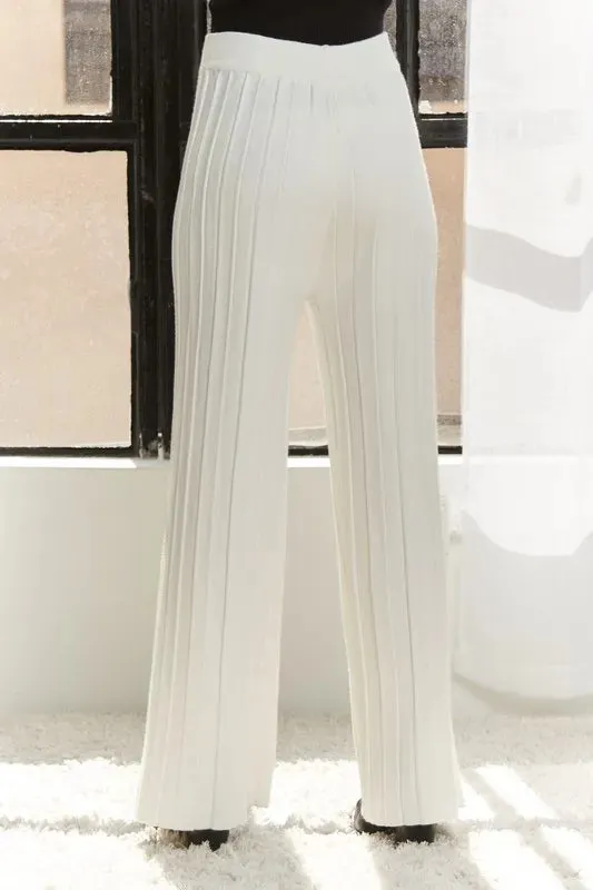 White Tied Wide Leg Knit Pants