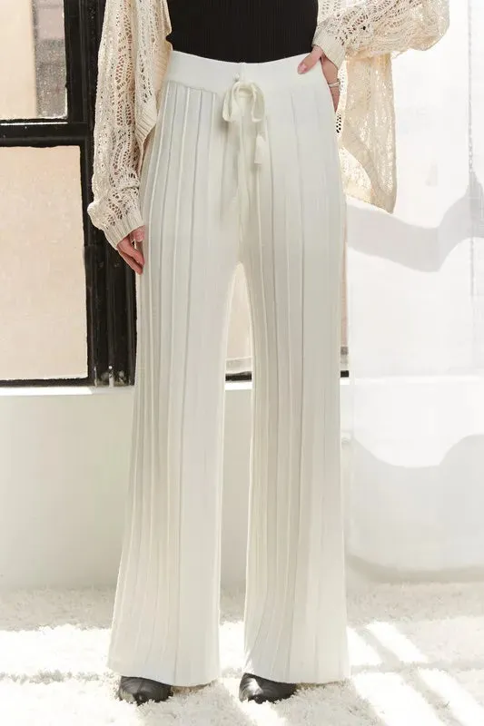 White Tied Wide Leg Knit Pants