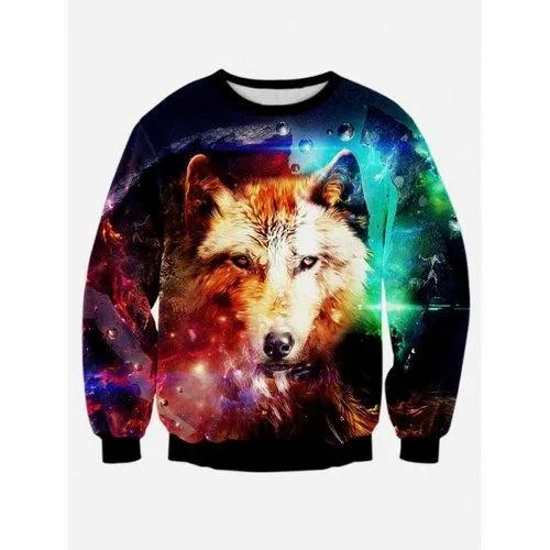 Wolf 3D Print Long Sleeve Graphic Sweatshirts - Black M