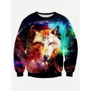Wolf 3D Print Long Sleeve Graphic Sweatshirts - Black M