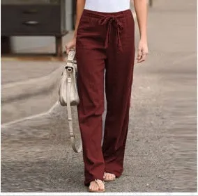 Women's Cotton And Linen Casual Solid Color Pants