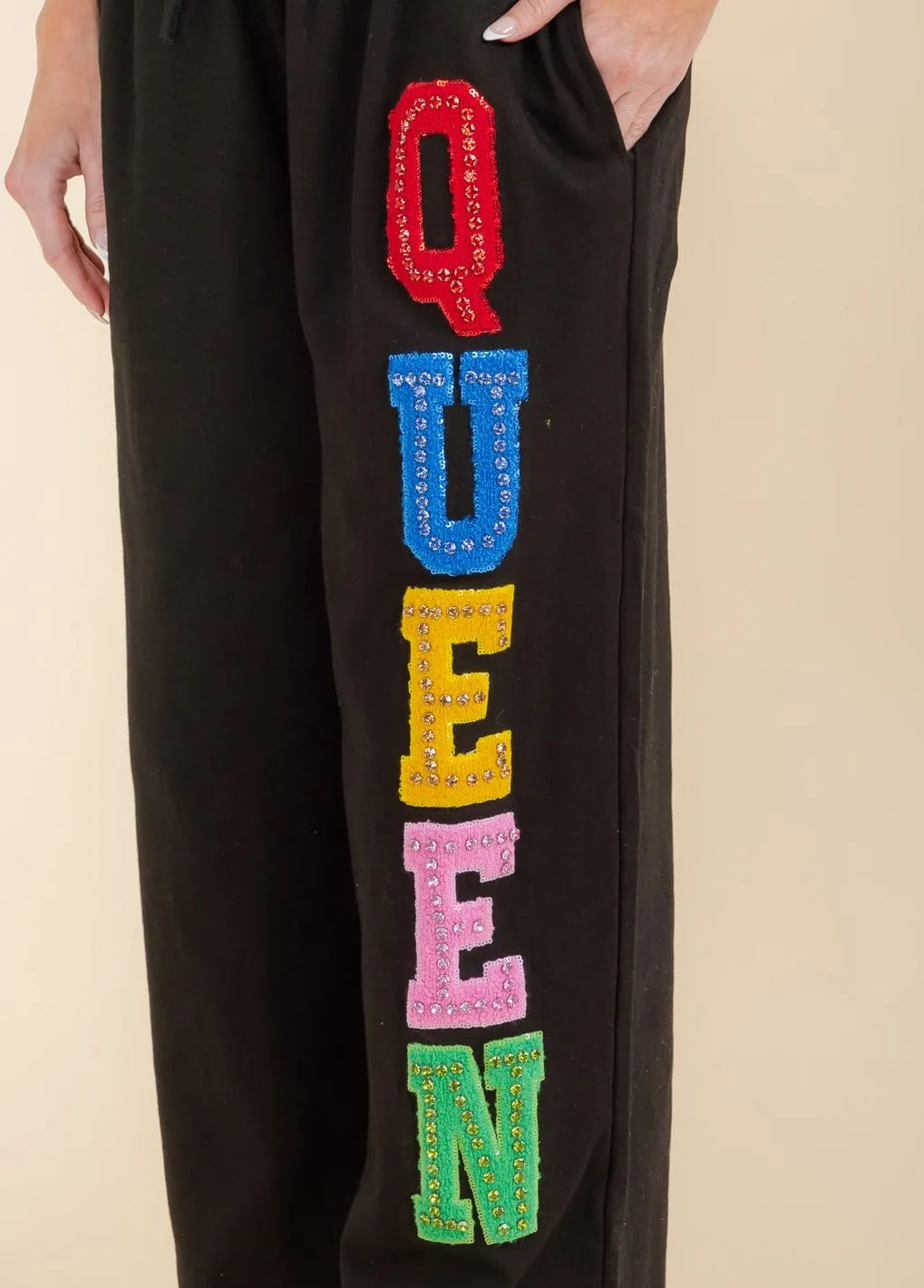 WOMEN'S ELASTIC WAIST SELF TIE FRONT POCKETS QUEEN WIDE LEG PANTS