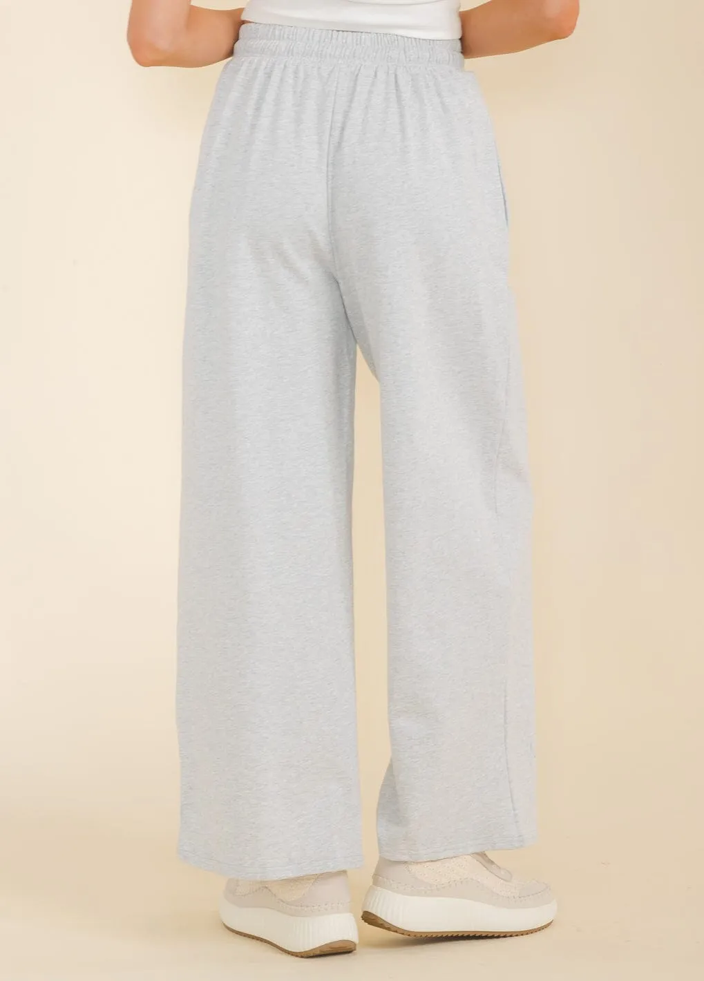 WOMEN'S ELASTIC WAIST SELF TIE FRONT POCKETS QUEEN WIDE LEG PANTS