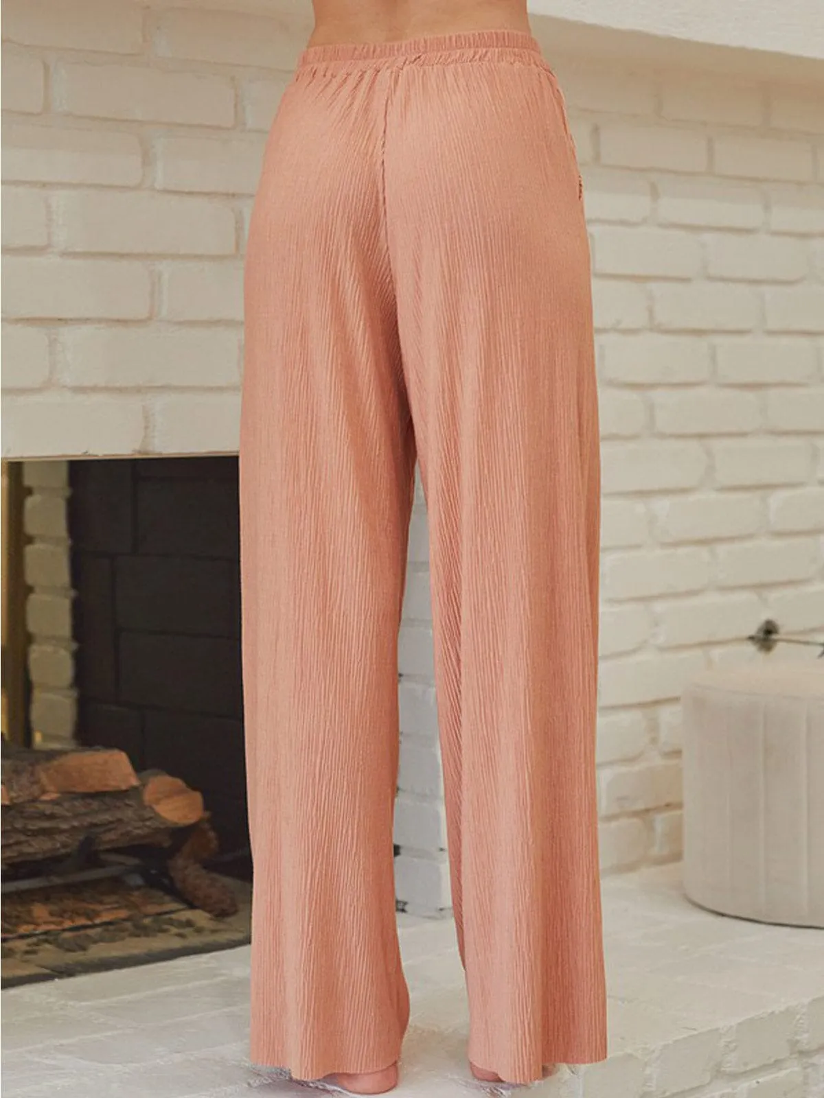 WOMEN'S ELASTIC WAIST WIDE LEG PANTS