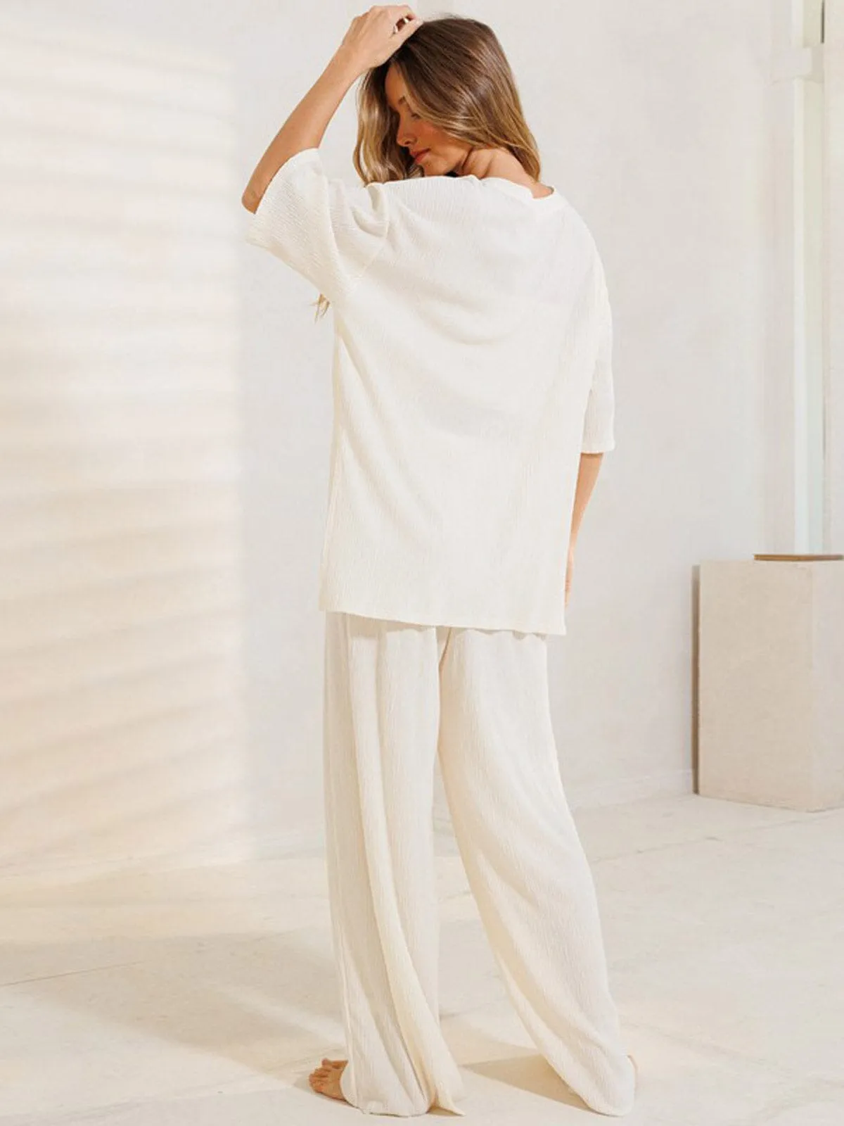 WOMEN'S ELASTIC WAIST WIDE LEG PANTS