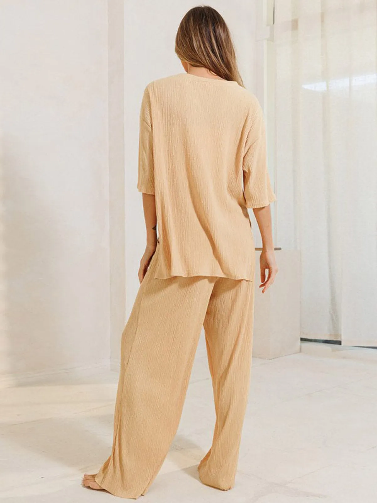 WOMEN'S ELASTIC WAIST WIDE LEG PANTS