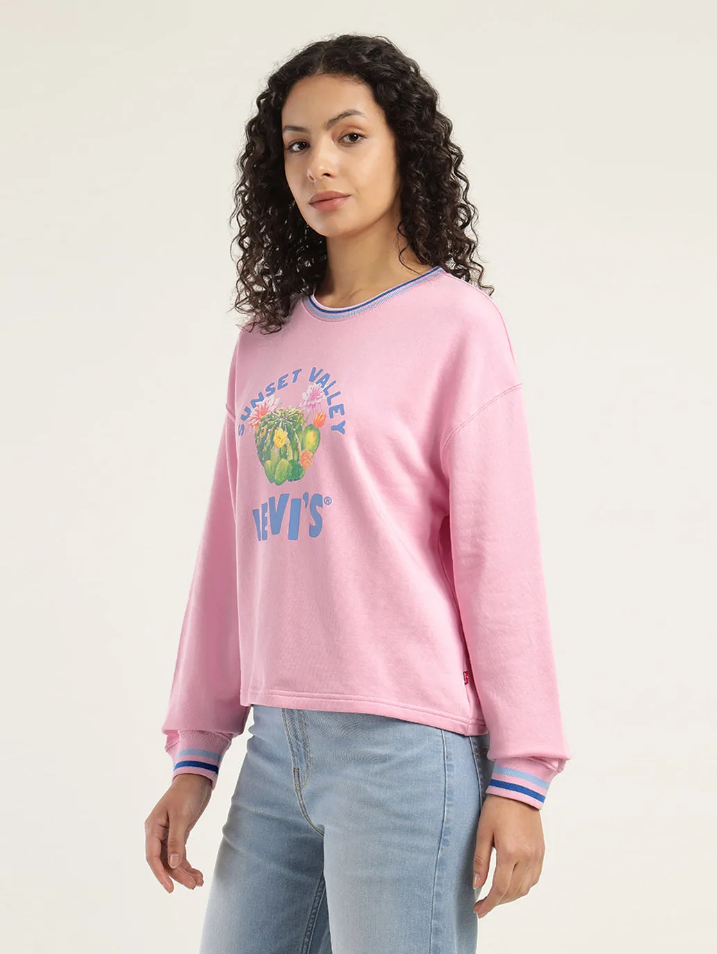 Women's Graphic Pink Crew Neck Sweatshirt