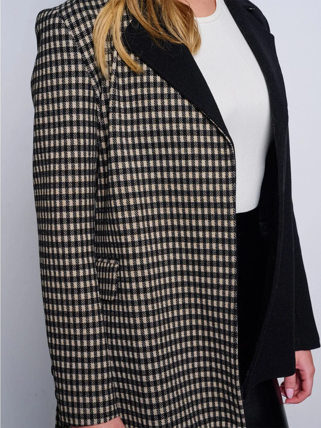 WOMEN'S LONG SLEEVE OPEN FRONT SELF TIE CONTRAST PLAID JACKET