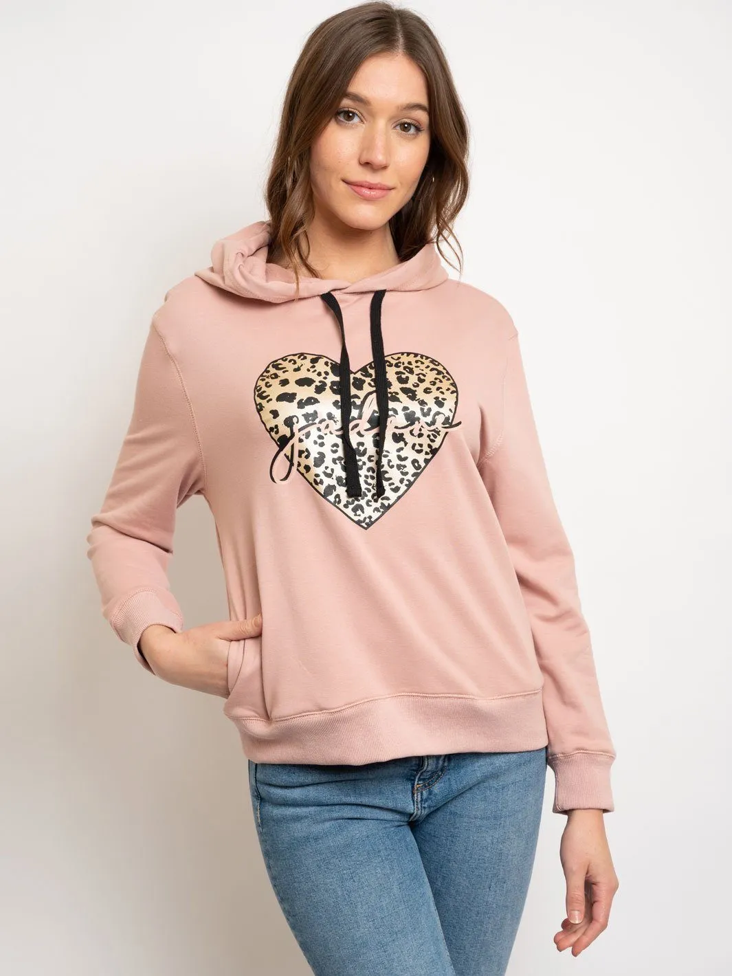 WOMEN'S LONG SLEEVE PRINTED FRENCH TERRY HOODIE SWEATER