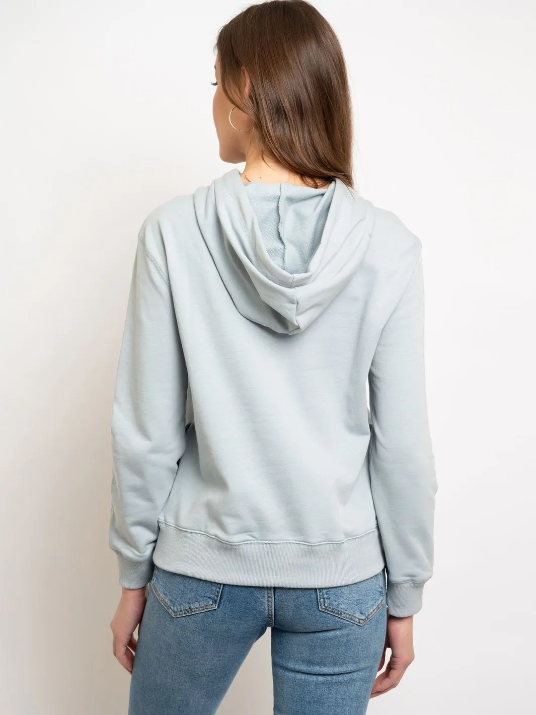 WOMEN'S LONG SLEEVE PRINTED FRENCH TERRY HOODIE SWEATER