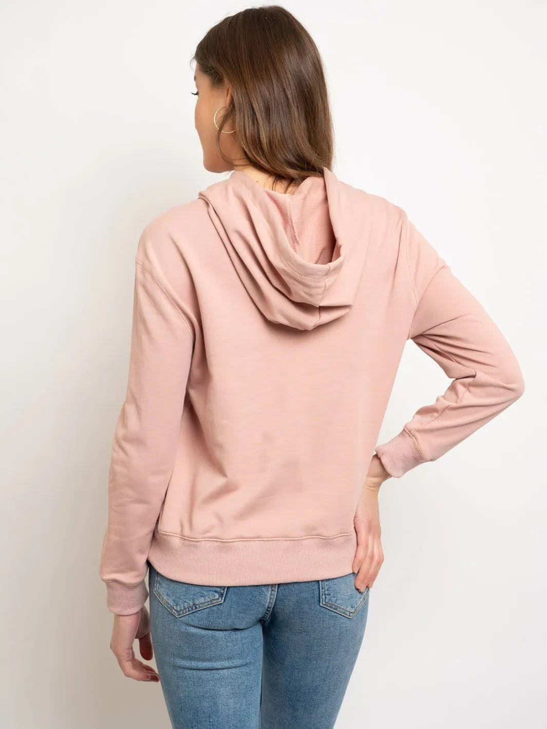 WOMEN'S LONG SLEEVE PRINTED FRENCH TERRY HOODIE SWEATER