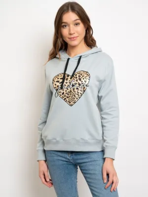 WOMEN'S LONG SLEEVE PRINTED FRENCH TERRY HOODIE SWEATER