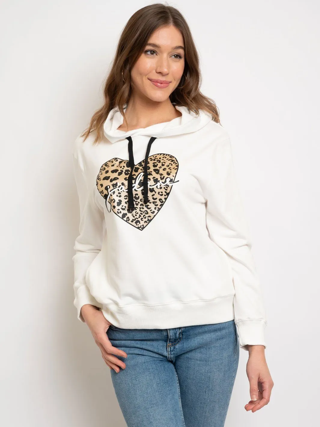 WOMEN'S LONG SLEEVE PRINTED FRENCH TERRY HOODIE SWEATER