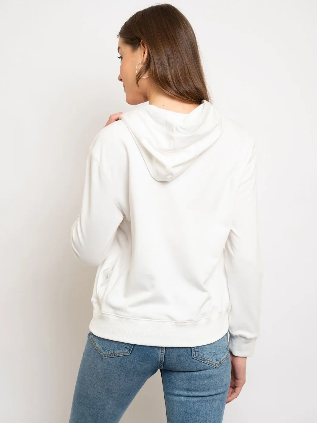 WOMEN'S LONG SLEEVE PRINTED FRENCH TERRY HOODIE SWEATER