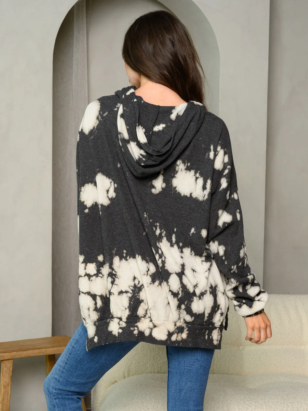 WOMEN'S LONG SLEEVE TIE DYE HOODIE SWEATER